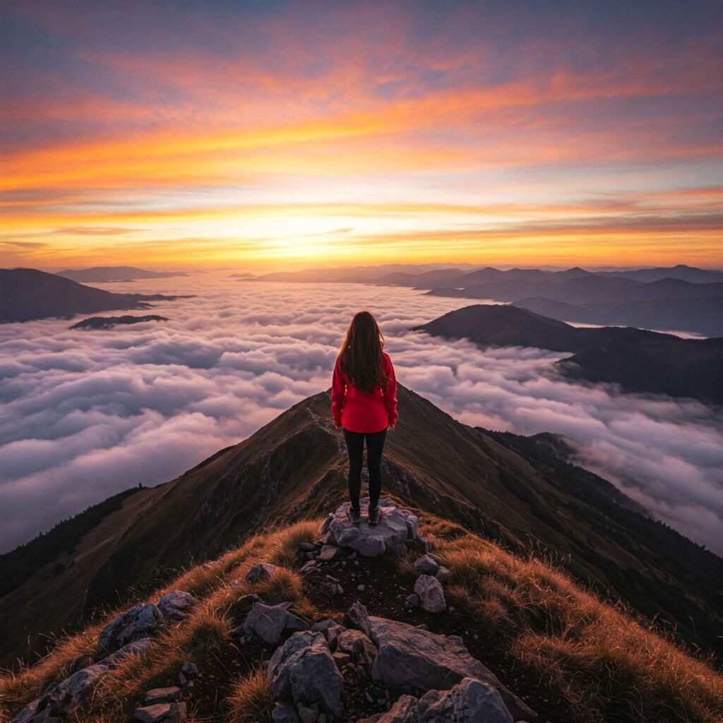 Person on mountain peak.