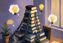 How Successful People Overcome Obstacles: Top Strategies You Can Use Impressionistic painting of overcoming obstacles with book mountain and lightbulb ideas.