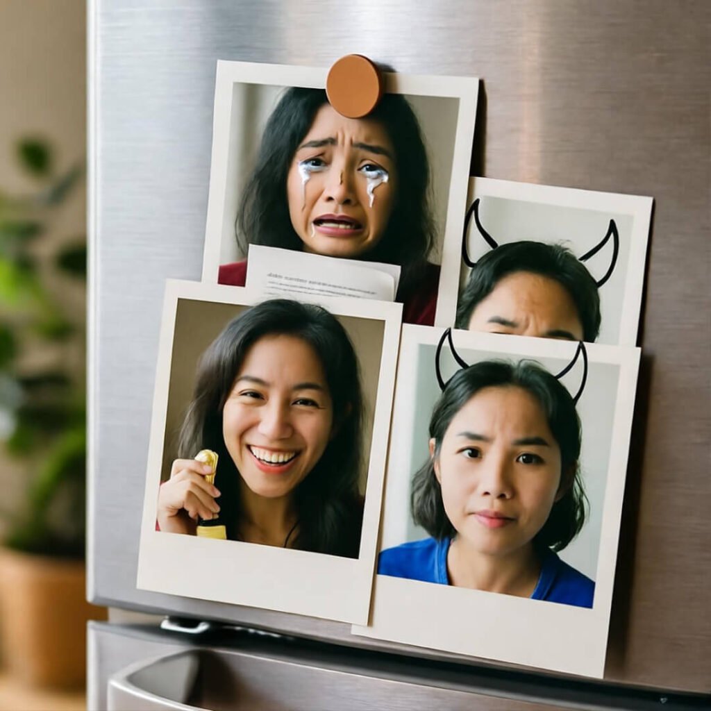 Before and after overcoming obstacles, fridge door realness