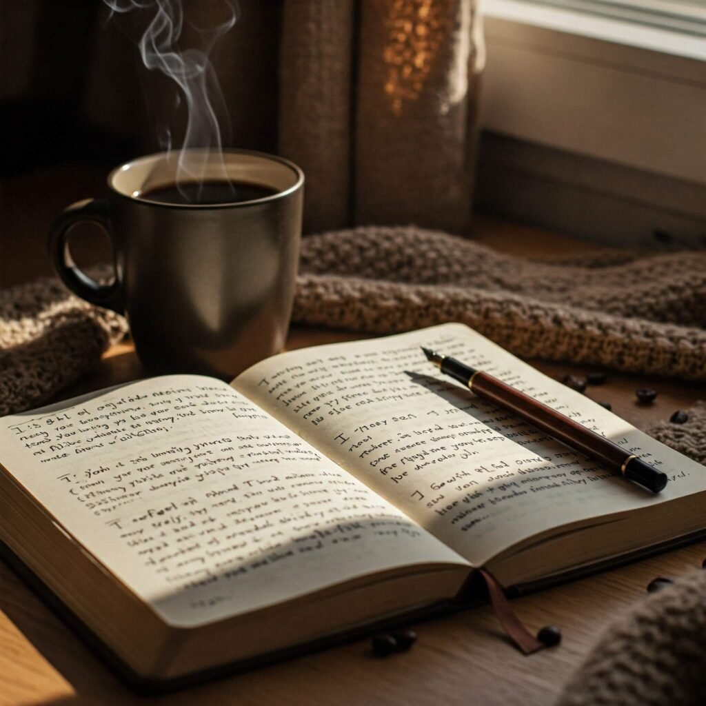 Affirmations journal and coffee.