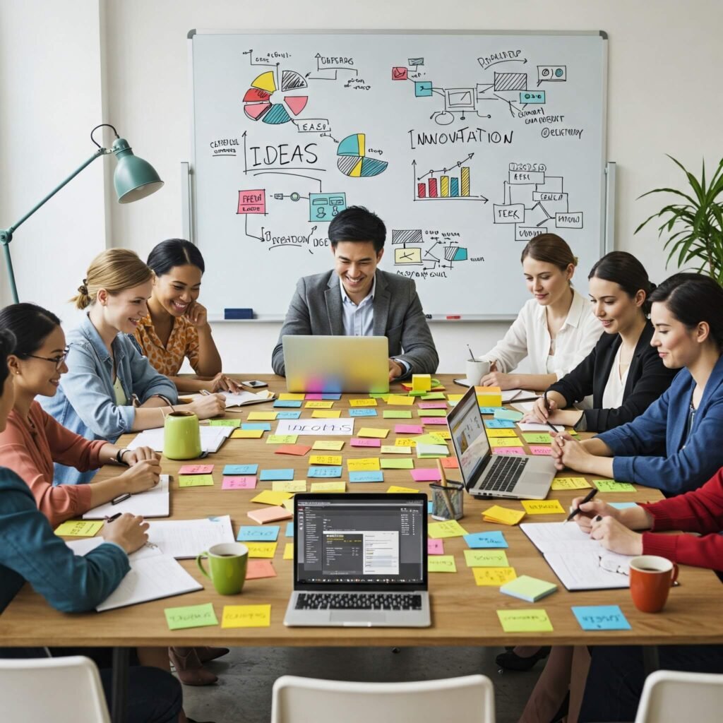 Diverse entrepreneurs brainstorming