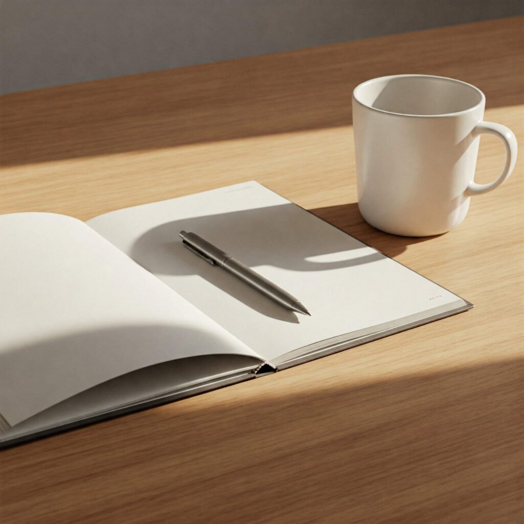 Journal pen coffee desk