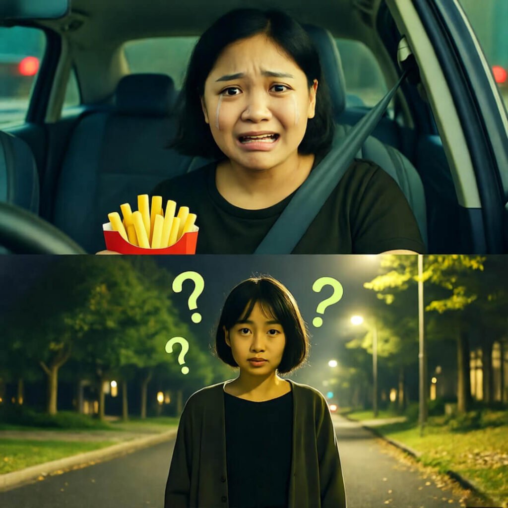 Crying with fries, then night walk.