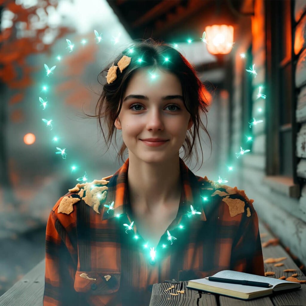 Porch, pie flakes, firefly glow.