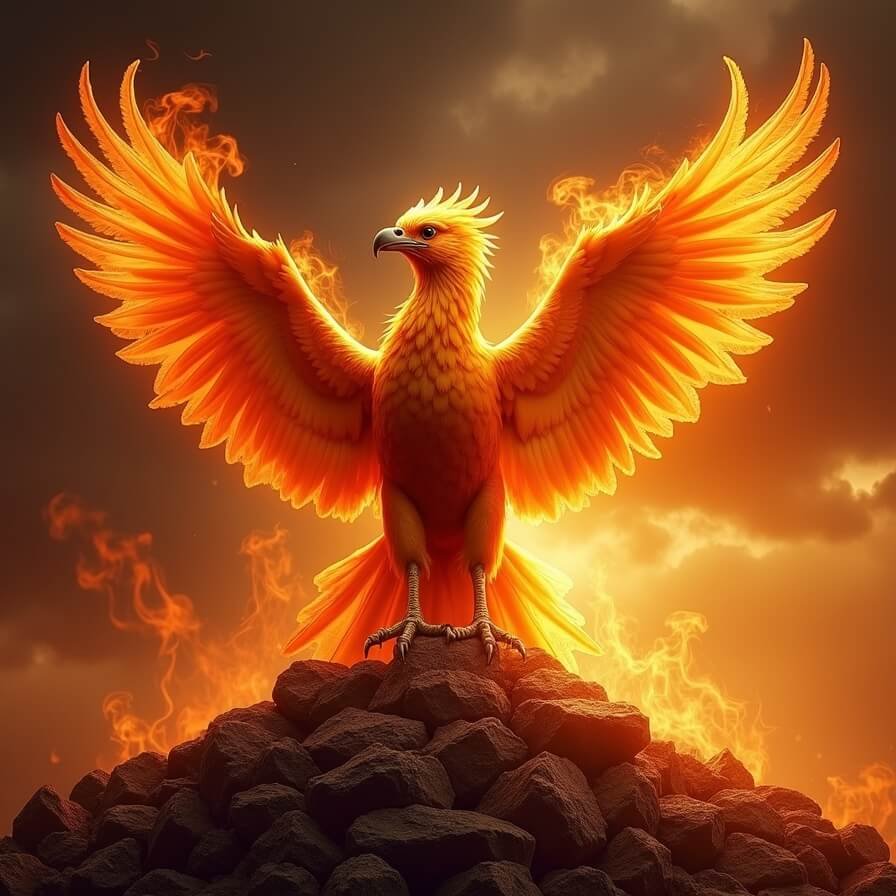 Phoenix rising from ashes.