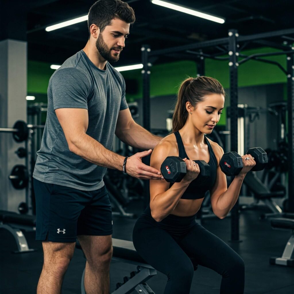 Fitness coach and client
