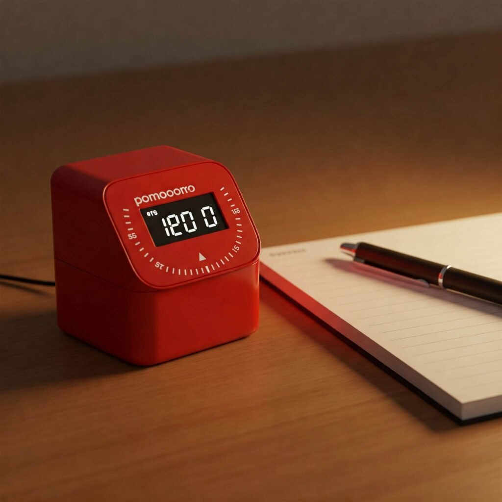 Pomodoro timer for time management.