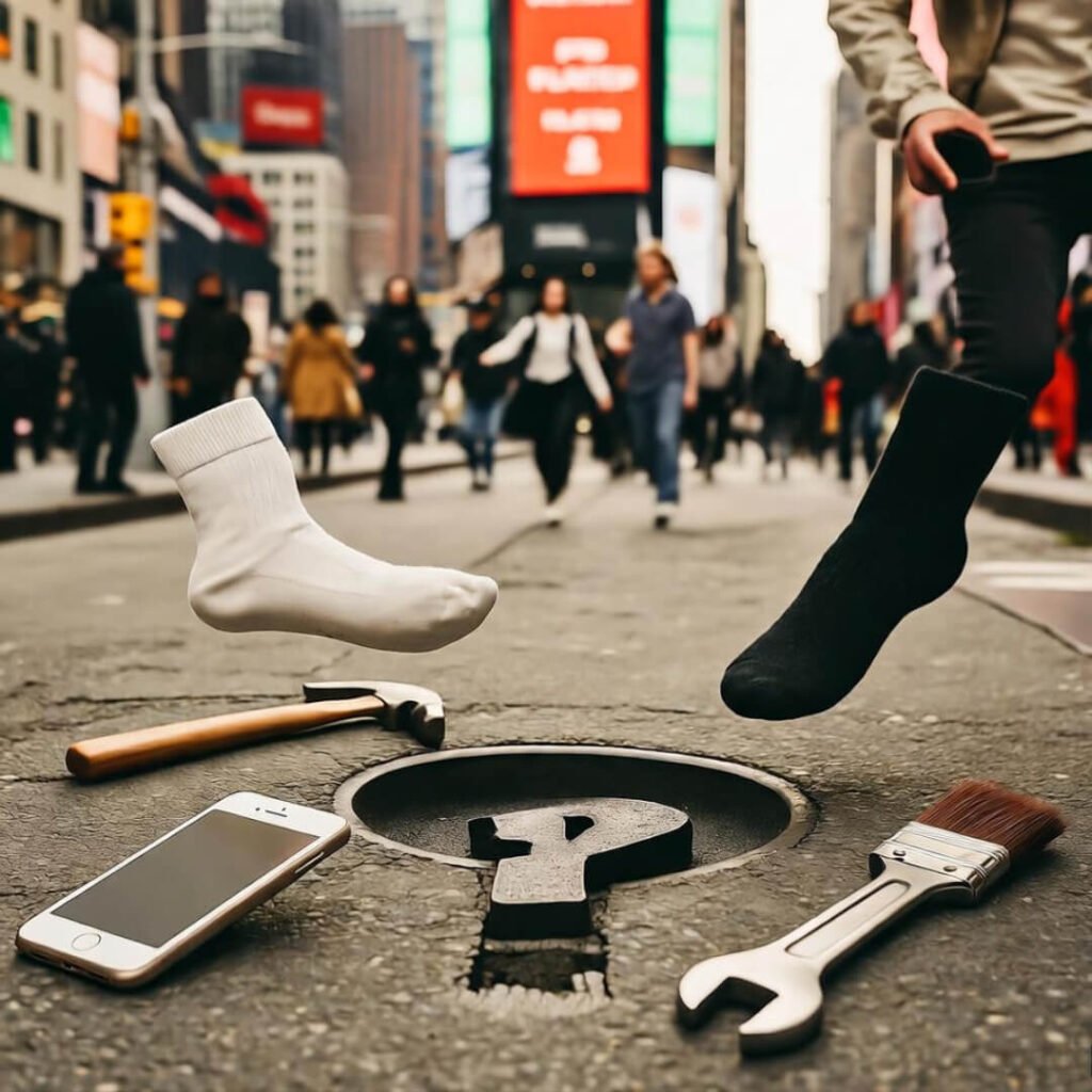 Leaping over question potholes in chaotic city.