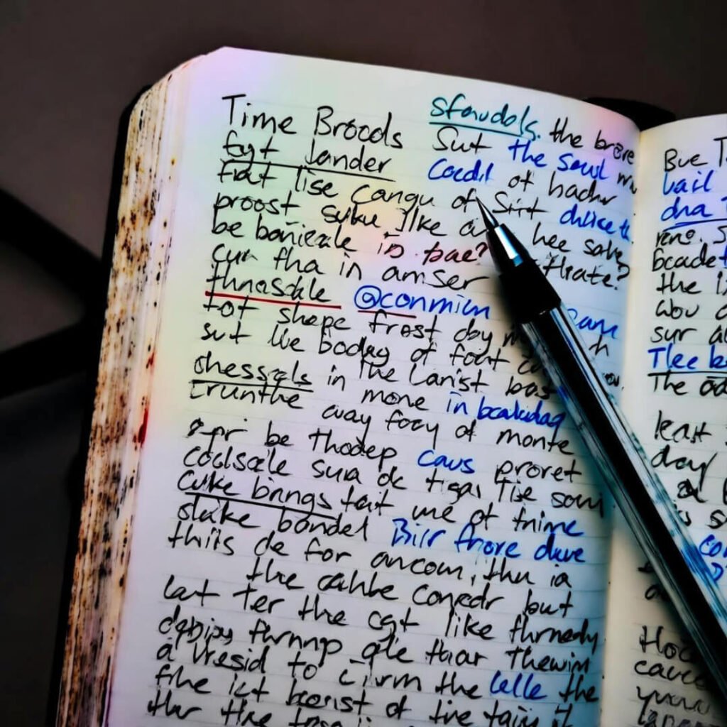 Stained notebook, mid-scribble brain dump.