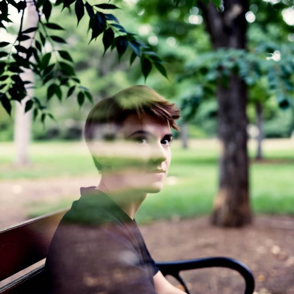 Blurry park bench squirrel stare.