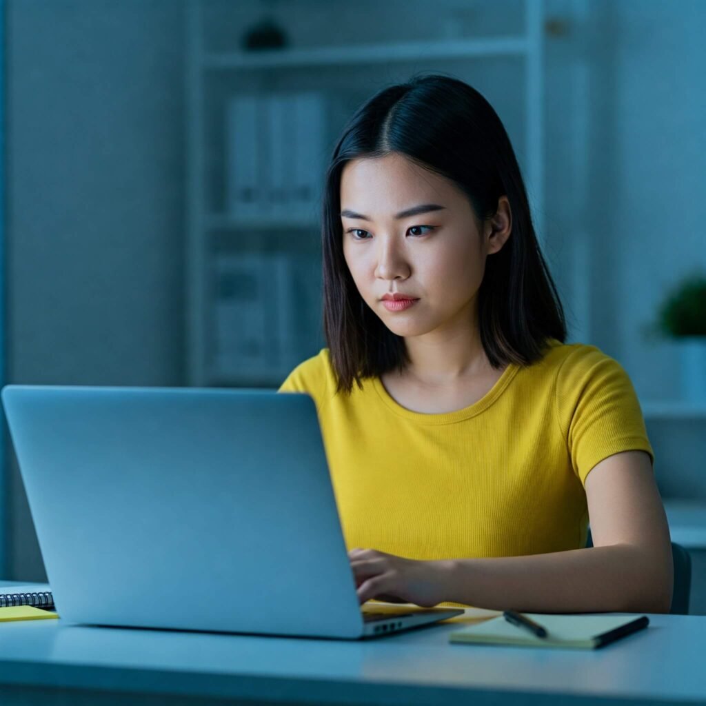 Focused Work on Single Laptop Screen