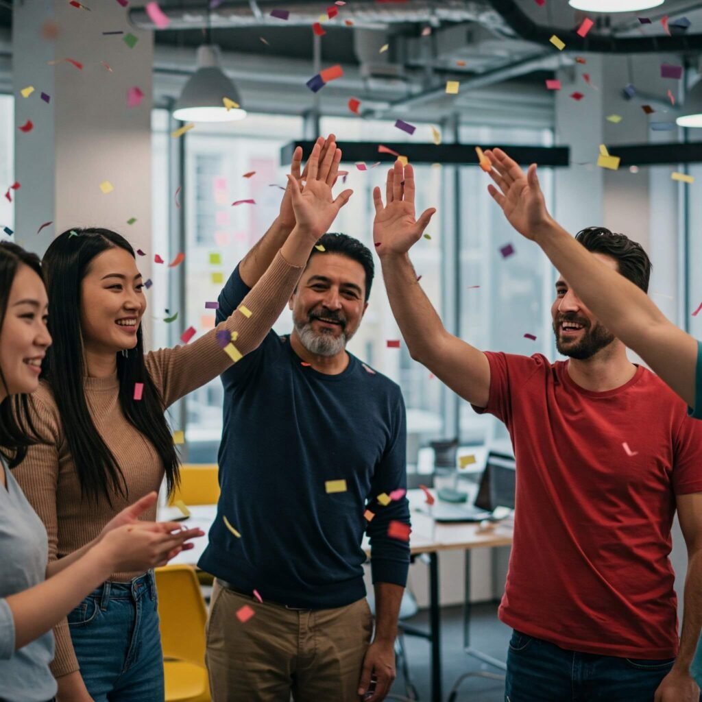 Team celebrating success.