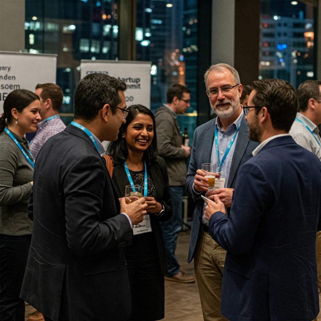 Entrepreneurs networking at startup event