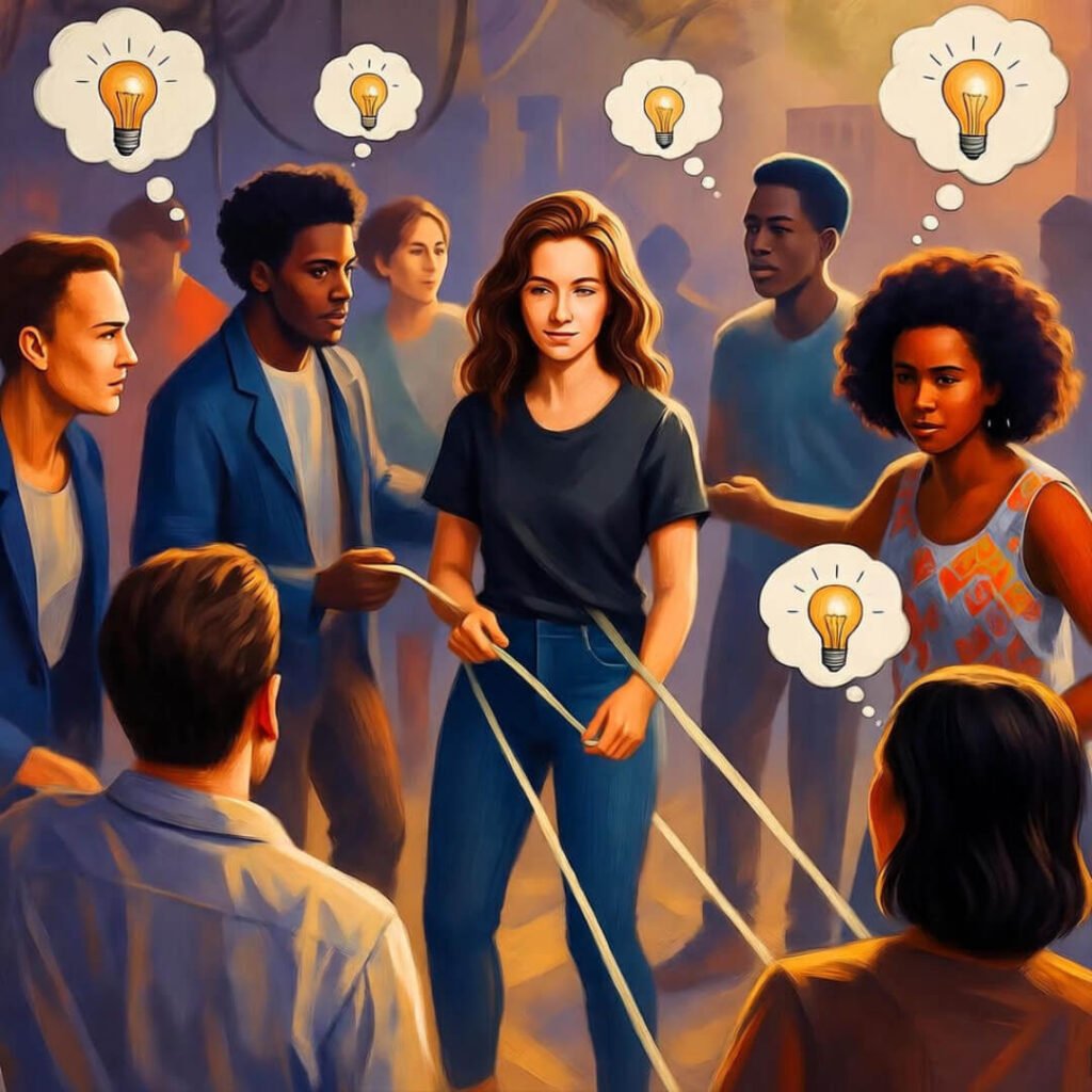 People networking to pull each other up and overcome obstacles.