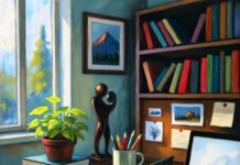 Transformative Personal Stories: How Small Changes Lead to Big Success Cluttered desk morphing into success symbols.