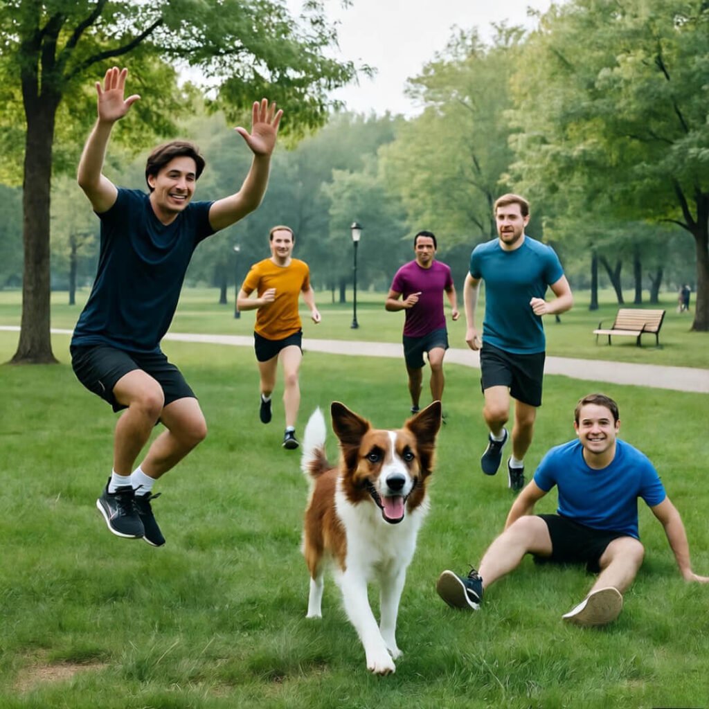 Dog photobombs park HIIT.