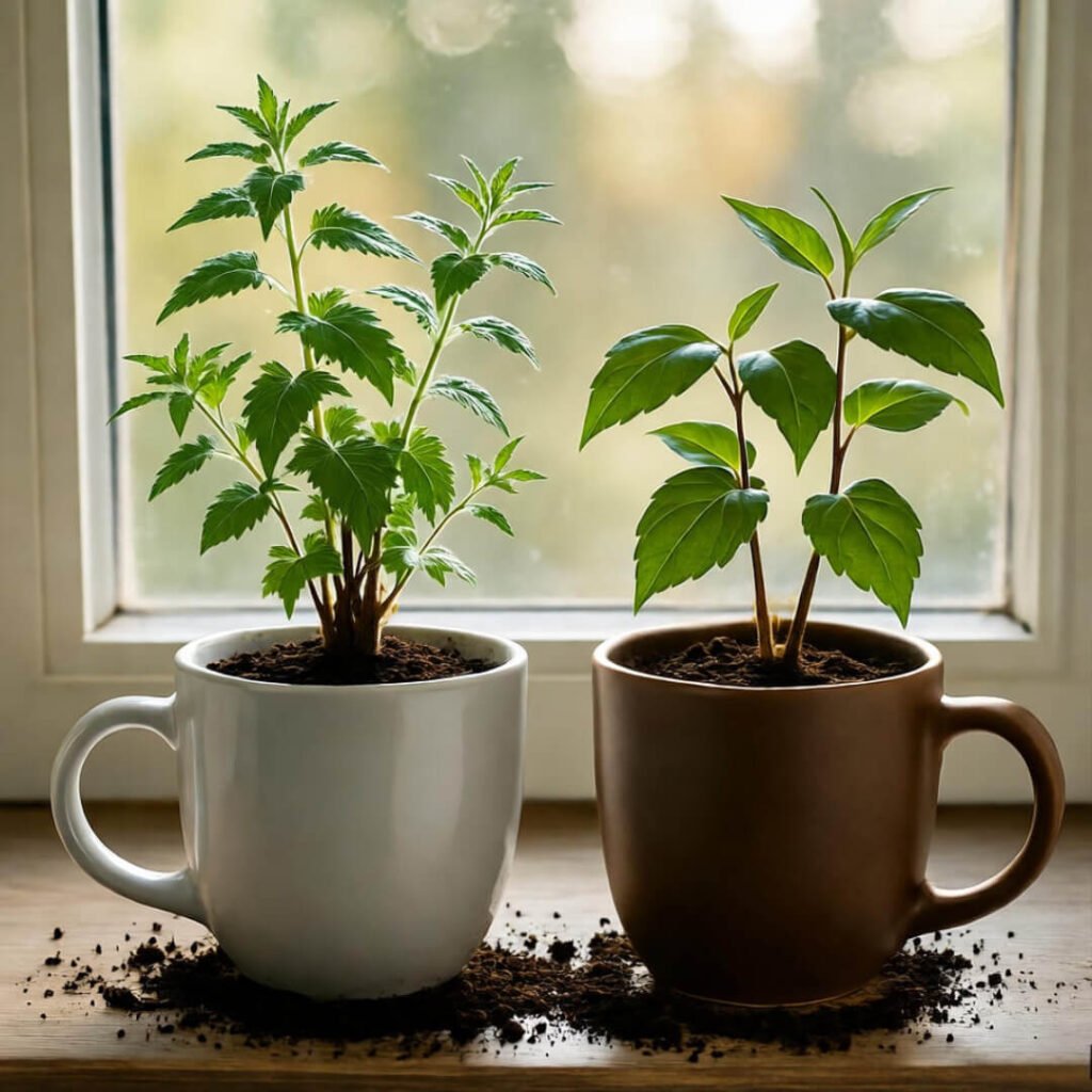 Watering the good stuff before the cat knocks it over.