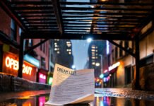 Inspiring Personal Stories That Will Motivate You to Chase Your Dreams Rainy NYC fire escape puddle reflecting neon dream list.
