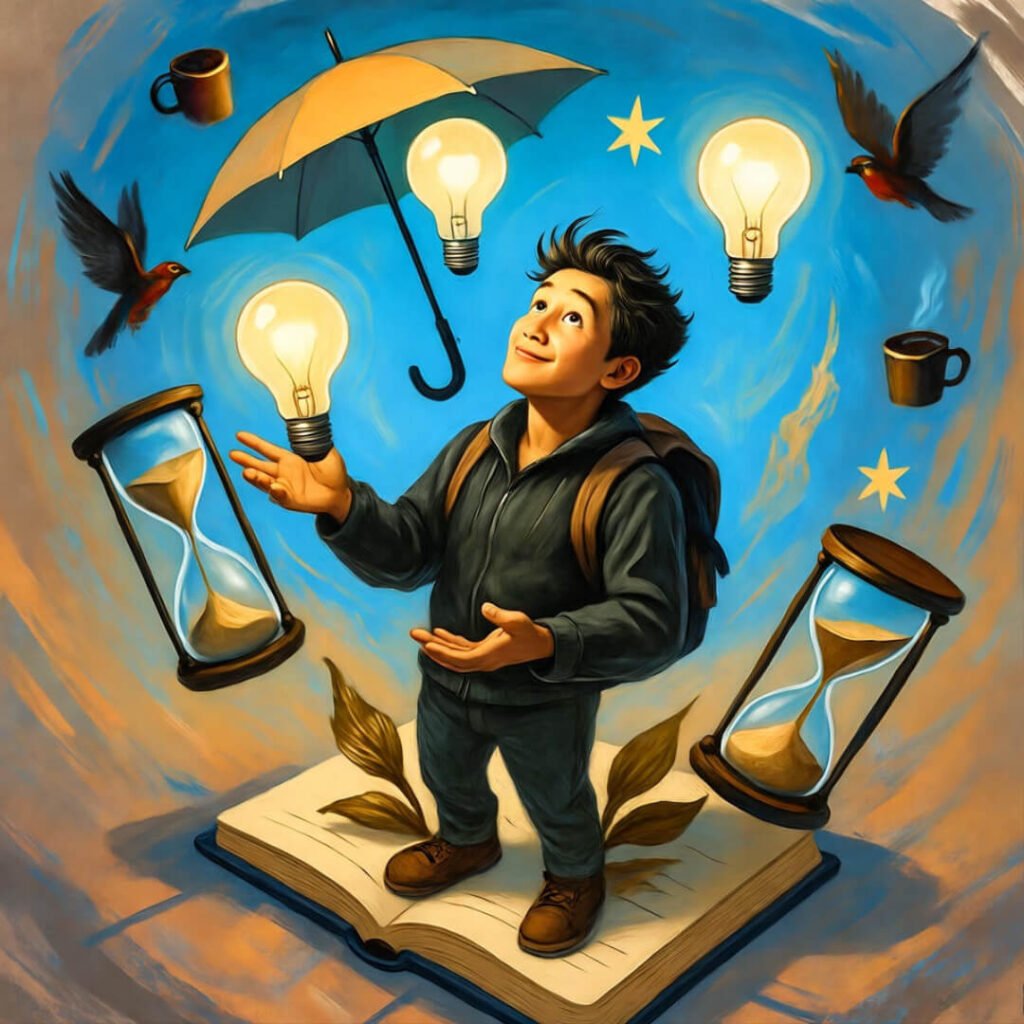 Juggling ideas for success mindset.