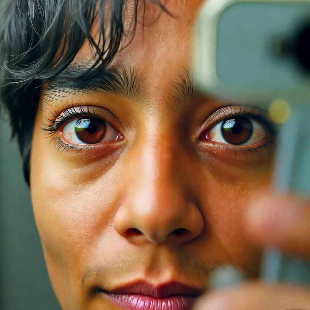 Bloodshot eyes on 2AM timer.