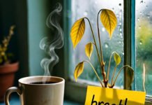 How to Boost Your Mental Wellness: Simple Practices for Everyday Life Steamy mug, wilting plant, "breathe damn it."