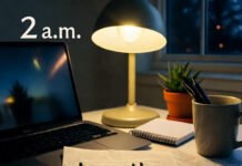 Mental Wellness 101: Understanding the Basics of Maintaining a Healthy Mind Overhead desk at 2am: lamp-lit napkin says "breathe, idiot"