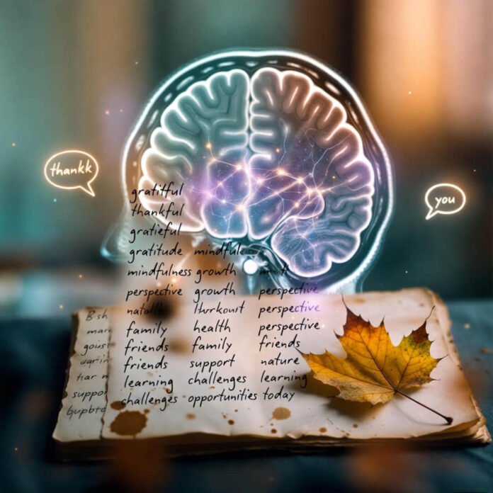 Brain scan over stained journal with leaf. Brain scan over stained journal with leaf.
