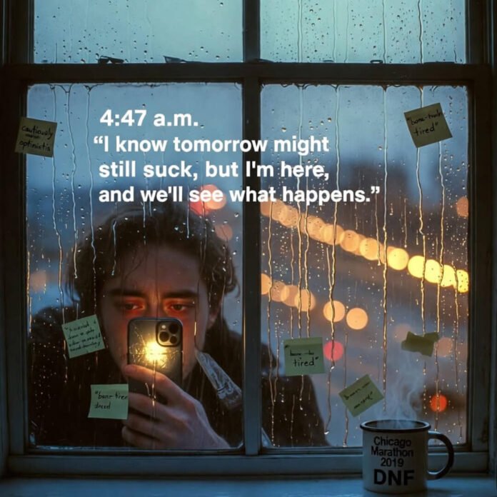 4:47 a.m. rain, tired eyes, defiant quote 4:47 a.m. rain, tired eyes, defiant quote