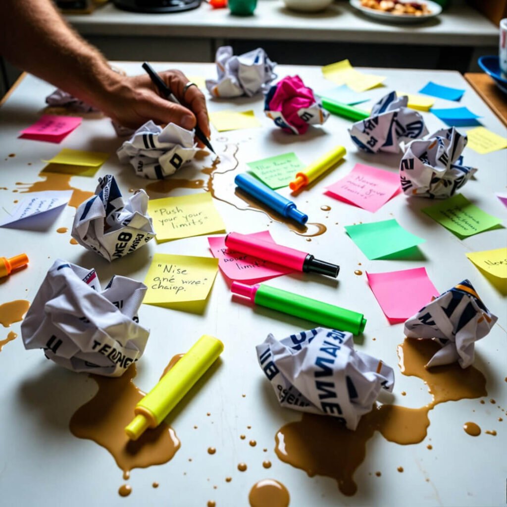 Chaos table: spilled coffee, bibs, fighting excuses