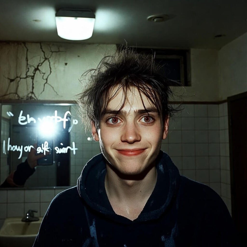 Sweaty 5:30 a.m. gym mirror selfie, broken but here