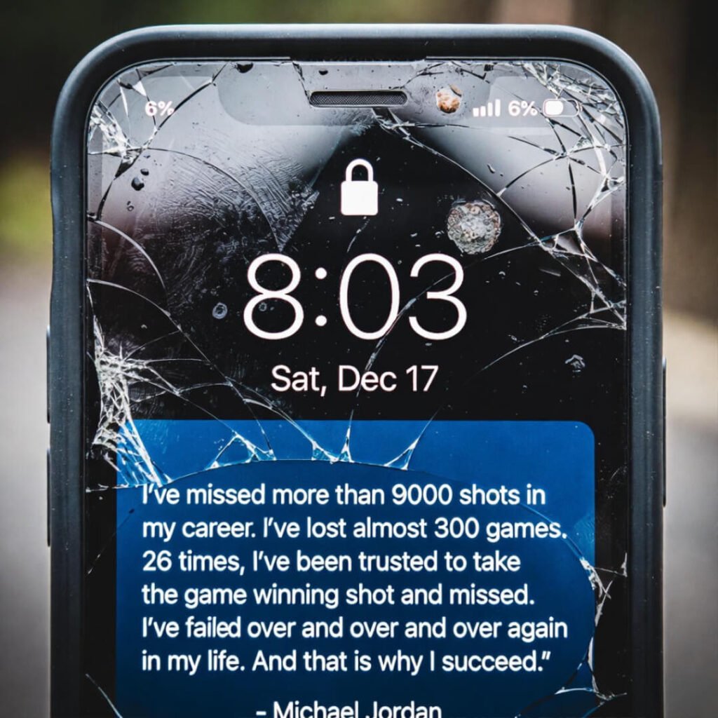 Cracked phone at 6%: Jordan failure quote still screaming