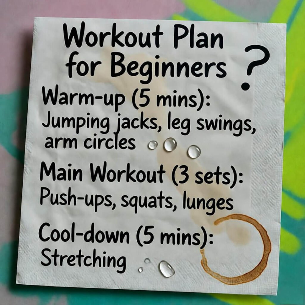 Napkin workout plan, coffee stain.