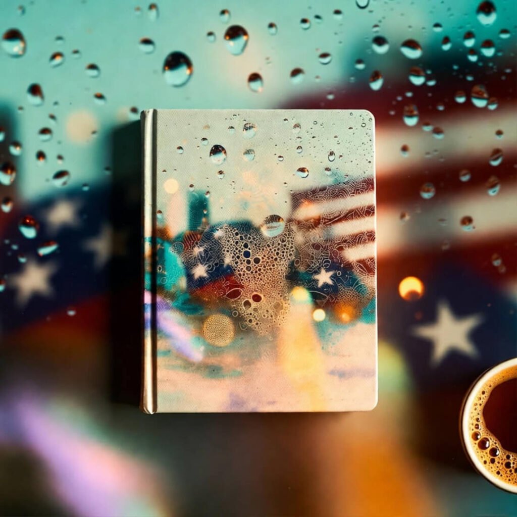 Rainy journal, coffee, abstract chaos.