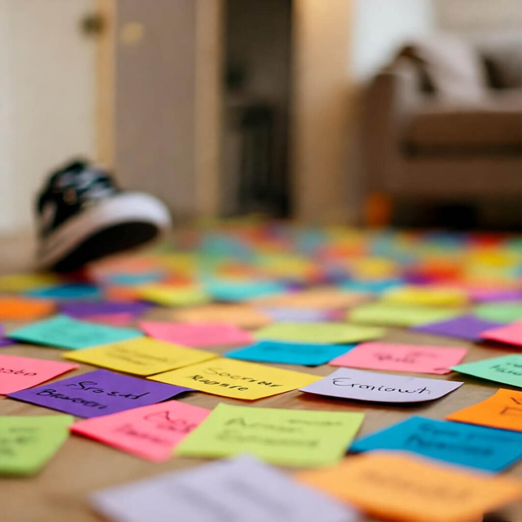 Post-dance party sticky note apocalypse.