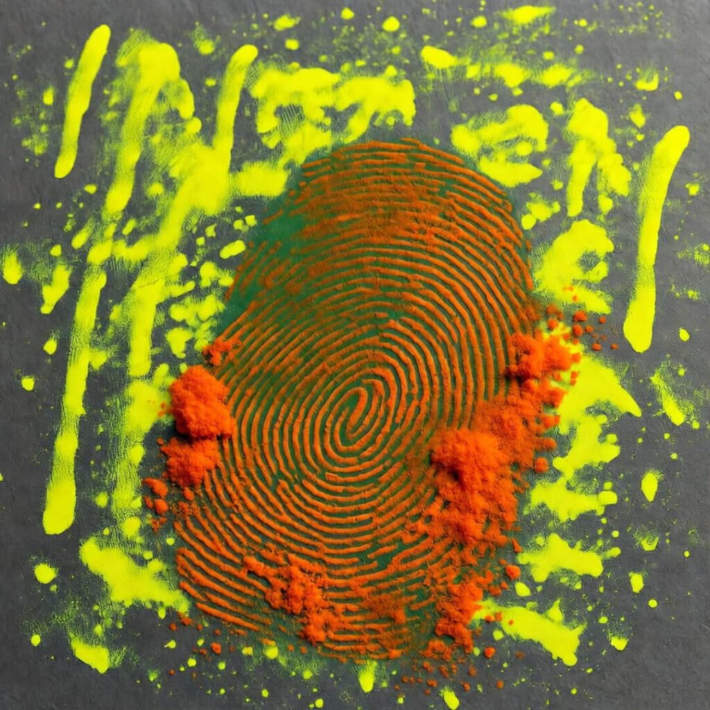 Highlighted page, Cheeto-dusted thumbprint, laundromat light.