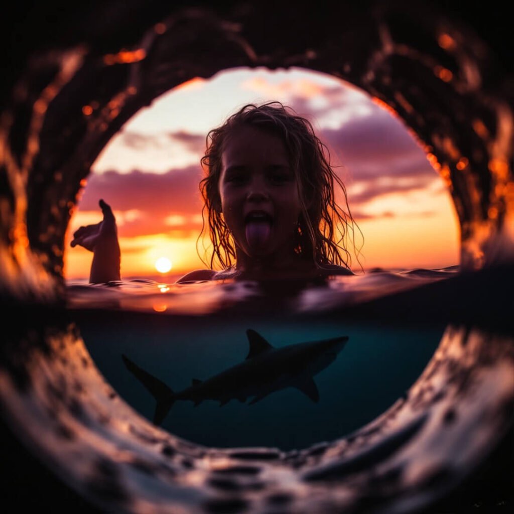 Bethany taunting shark from inside the barrel.