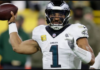 Week 12 Fantasy Football Matchup Rankings: Upgrade Tetairoa McMillan, Downgrade Dak Prescott Jalen Hurts and the Eagles' offense rank 25th in total yards (300.1 per game), 28th in passing (184.9) and 29th in third-down conversion rate (33.87%) this season. AP Photo/Matt Ludtke