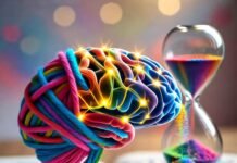 How to Master New Skills Faster: Tips for Skill Development Neon yarn-brain synapse with rainbow hourglass.