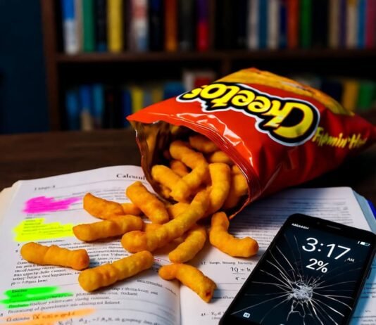 The Ultimate Guide to Study Techniques for Exam Success Cheetos spill on calculus book, phone at 2%