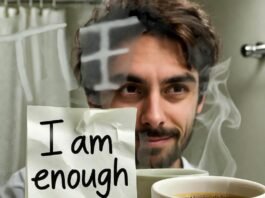 How to Use Positive Affirmations for Success and Self-Belief am enough" on foggy mirror.