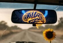 The Power of Positive Affirmations: How to Rewire Your Brain for Success Cracked mirror reflects neon brain; spilled coffee, wilted sunflower.