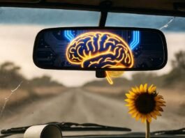 The Power of Positive Affirmations: How to Rewire Your Brain for Success Cracked mirror reflects neon brain; spilled coffee, wilted sunflower.