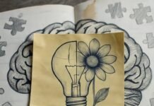 Unlocking Creativity: 7 Proven Ways to Cultivate Ideas for Problem Solving Lightbulb-flower sticky note on puzzle-brain notebook.
