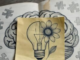 Unlocking Creativity: 7 Proven Ways to Cultivate Ideas for Problem Solving Lightbulb-flower sticky note on puzzle-brain notebook.