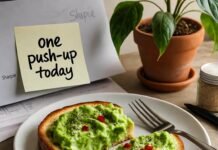 Daily Habits for Self-Improvement: How Small Changes Lead to Big Results Avocado toast, sticky note, wilting plant on desk.