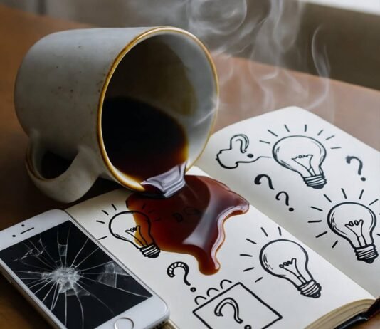 Supercharge Learning: Effective Strategies Coffee spill on doodled notebook, cracked phone.