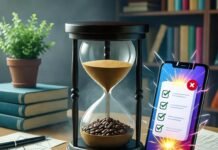 10 Productivity Tips That Will Help You Get More Done in Less Time Coffee hourglass and exploding checklist phone.