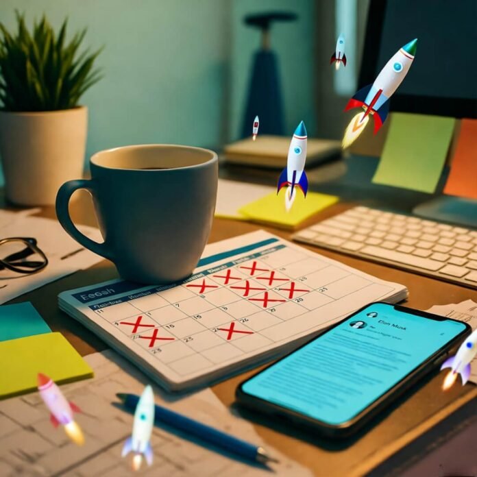 Spilled coffee, Musk email, rocket notes chaos.