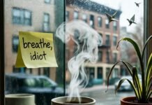 Daily Mental Wellness Habits That Will Transform Your Life Coffee steam question mark, wilting plant, rainy Chicago.