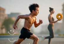 Physical Fitness Routines: 5 Workouts to Transform Your Body and Mind Sweaty runner, donut yogi, neon dawn haze.